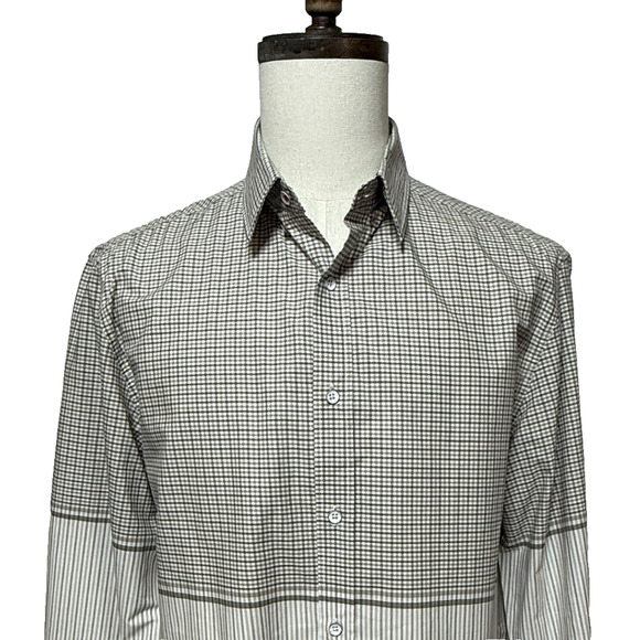 Five Four Bernard Shirt Mens XL Beige Check Striped Long Sleeve Office NWT - Picture 1 of 10